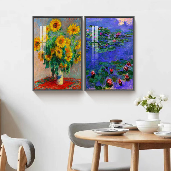 August Grove® Sunflowers And Waterlilies Framed On Canvas 2 Pieces by